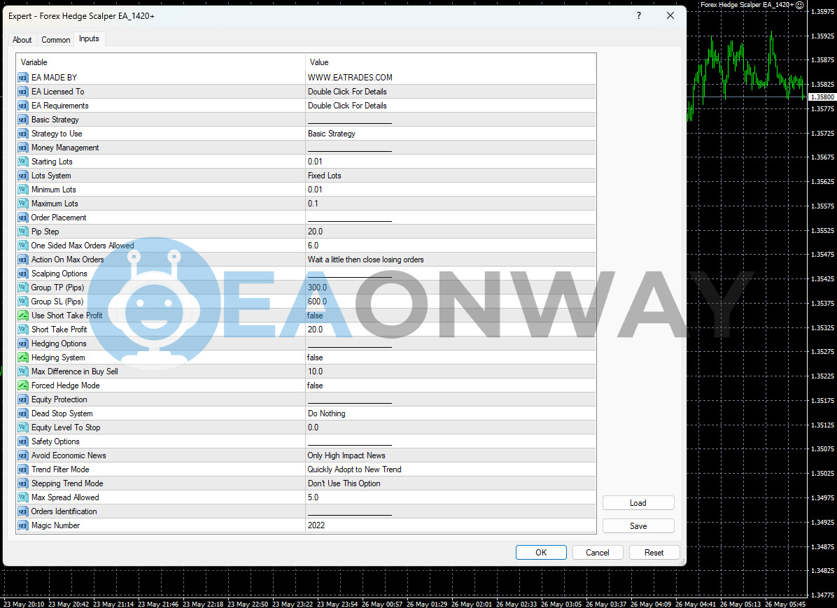 Hedge Scalper EA MT4 Real Signal MyFxBook Inputs