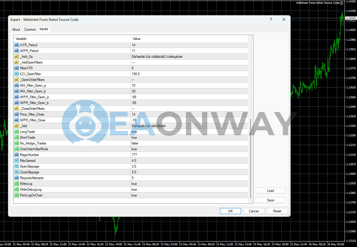 WallStreet Forex Robot EA MT4 Inputs 2