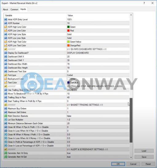 Market Reversal Alerts EA MT4 Inputs 3